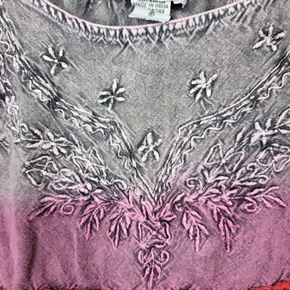 Vintage Made In India Embroidered Dip Dye Tie Back Boho Peplum Tank Top - Picture 4 of 10